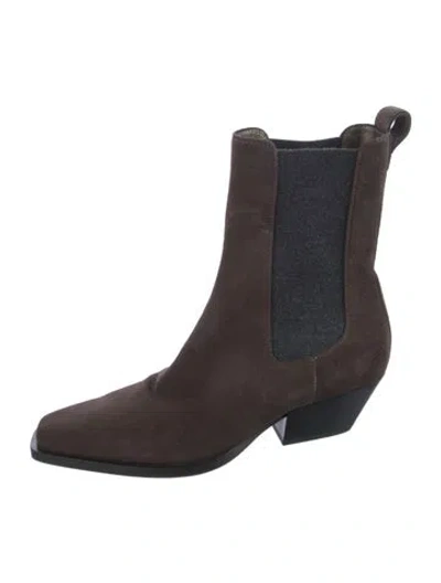 Pre-owned Brunello Cucinelli Monili Suede Chelsea Boots In Brown