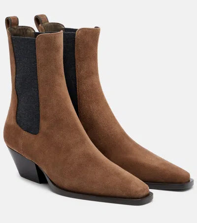 Brunello Cucinelli Suede Chelsea Boots With Precious Loop Detail In Multi