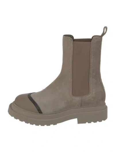 Pre-owned Brunello Cucinelli Monili Suede Chelsea Boots In Gray