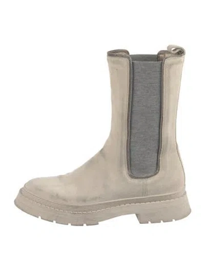 Pre-owned Brunello Cucinelli Monili Suede Chelsea Boots In Gray