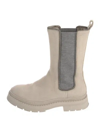 Pre-owned Brunello Cucinelli Monili Suede Chelsea Boots In Gray