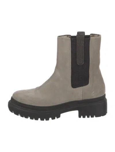 Pre-owned Brunello Cucinelli Monili Suede Chelsea Boots In Gray