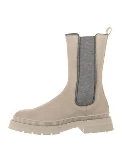 Pre-owned Brunello Cucinelli Monili Suede Chelsea Boots In Grey/neutrals