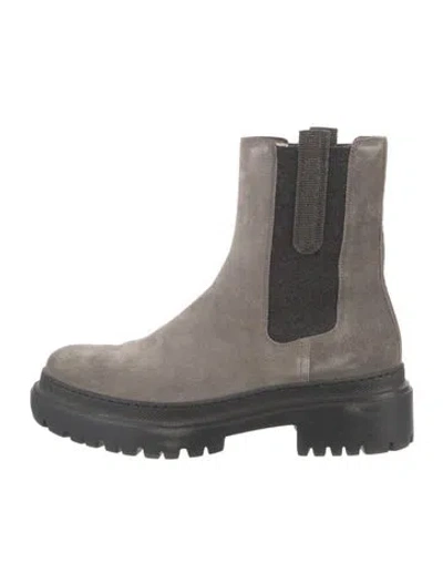 Pre-owned Brunello Cucinelli Monili Suede Chelsea Boots In Neutral