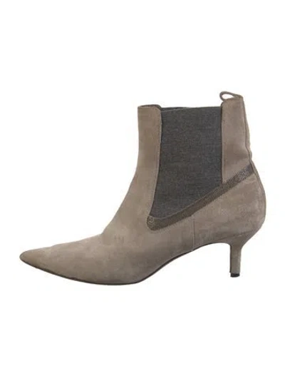 Pre-owned Brunello Cucinelli Monili Suede Chelsea Boots In Neutral