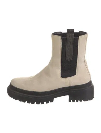 Pre-owned Brunello Cucinelli Monili Suede Chelsea Boots In Neutral