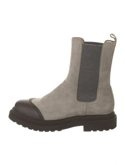 Pre-owned Brunello Cucinelli Monili Suede Chelsea Boots In Neutral