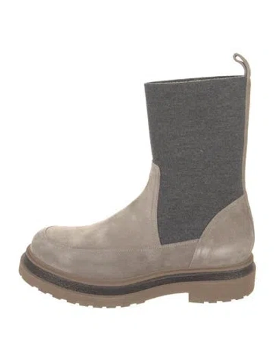 Pre-owned Brunello Cucinelli Monili Suede Chelsea Boots In Neutral