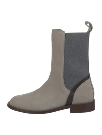 Pre-owned Brunello Cucinelli Monili Suede Chelsea Boots In Neutral