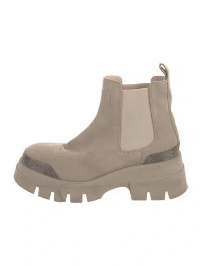Pre-owned Brunello Cucinelli Monili Suede Chelsea Boots In Neutral