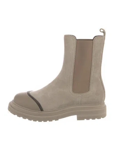 Pre-owned Brunello Cucinelli Monili Suede Chelsea Boots W/ Tags In Neutral
