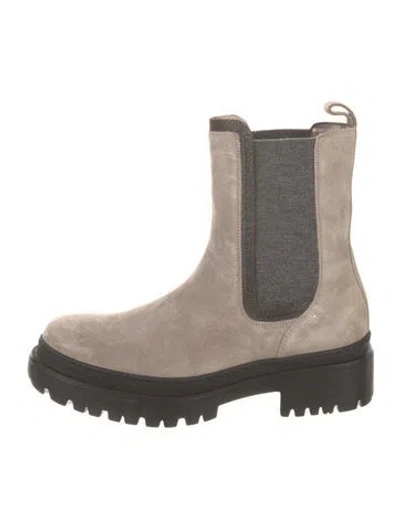 Pre-owned Brunello Cucinelli Monili Suede Chelsea Boots W/ Tags In Neutral