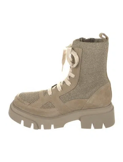 Pre-owned Brunello Cucinelli Monili Suede Combat Boots