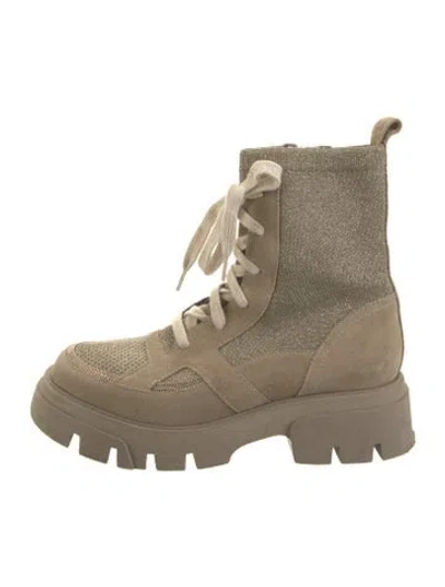Pre-owned Brunello Cucinelli Monili Suede Combat Boots