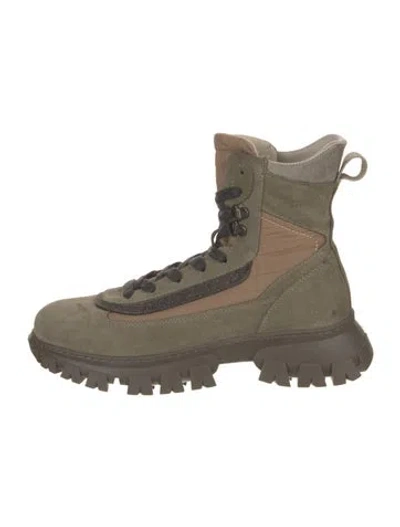 Pre-owned Brunello Cucinelli Monili Suede Combat Boots In Green