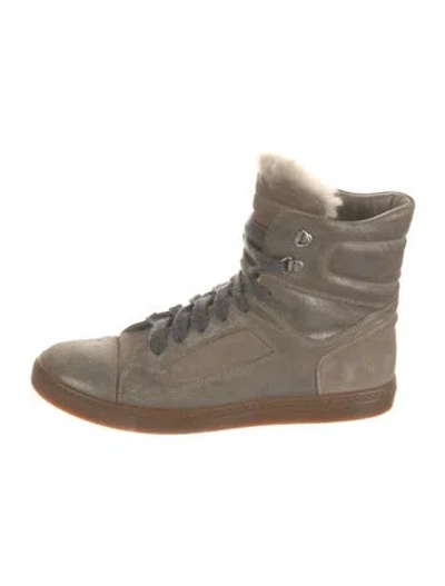 Pre-owned Brunello Cucinelli Monili Suede Combat Boots In Neutral