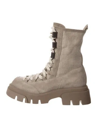 Pre-owned Brunello Cucinelli Monili Suede Combat Boots In Neutral