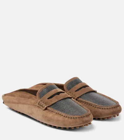 Brunello Cucinelli Mokassins Monili Aus Veloursleder In Braun