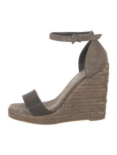 Pre-owned Brunello Cucinelli Monili Suede Espadrilles In Brown