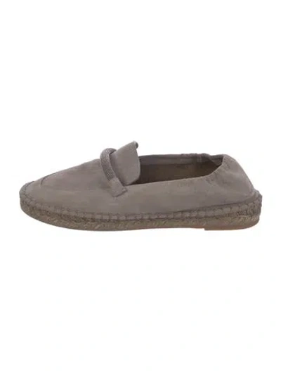 Pre-owned Brunello Cucinelli Monili Suede Espadrilles In Gray