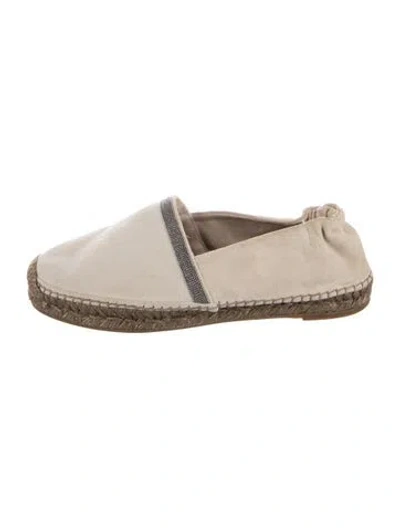 Pre-owned Brunello Cucinelli Monili Suede Espadrilles In Neutrals