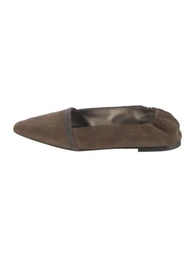 Pre-owned Brunello Cucinelli Monili Suede Flats In Brown