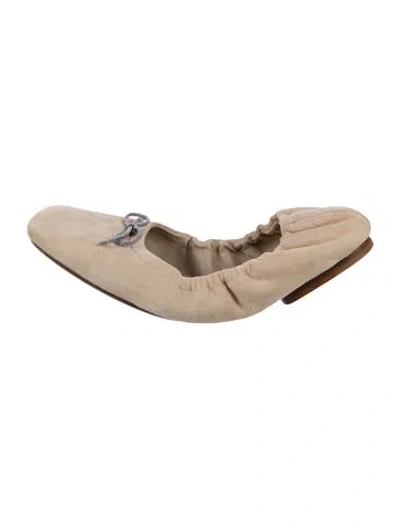 Pre-owned Brunello Cucinelli Monili Suede Flats In Neutral