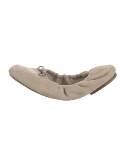 Pre-owned Brunello Cucinelli Monili Suede Flats In Neutral