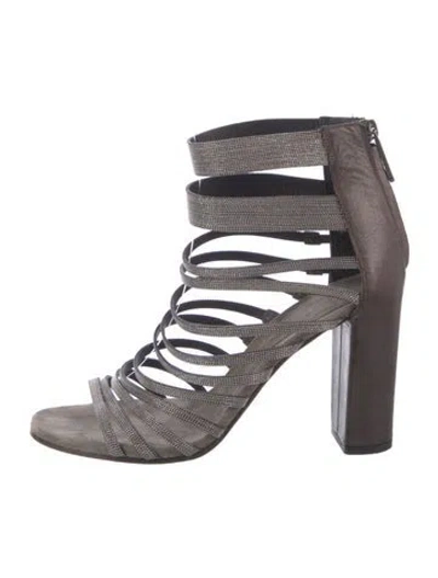 Pre-owned Brunello Cucinelli Monili Suede Gladiator Sandals In Brown