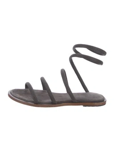 Pre-owned Brunello Cucinelli Monili Suede Gladiator Sandals In Grey