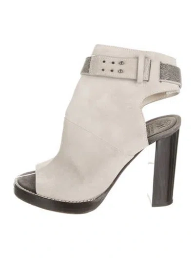 Pre-owned Brunello Cucinelli Monili Suede Gladiator Sandals In Grey