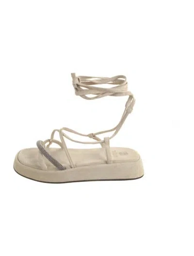 Pre-owned Brunello Cucinelli Monili Suede Gladiator Sandals In Neutral