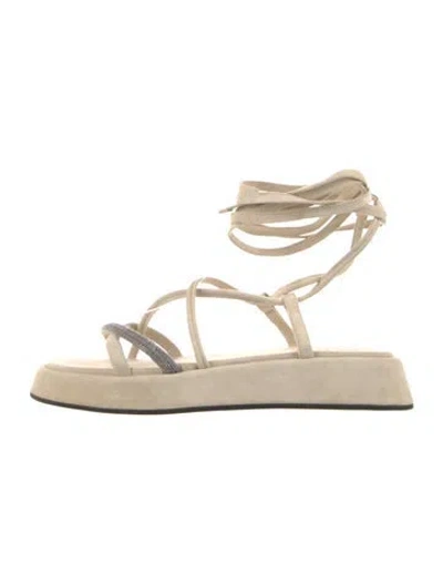 Pre-owned Brunello Cucinelli Monili Suede Gladiator Sandals In Neutrals