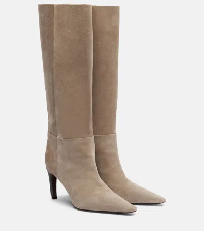 Brunello Cucinelli Monili Suede Knee-high Boots In Brown