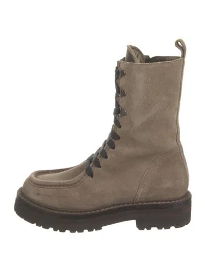 Pre-owned Brunello Cucinelli Monili Suede Lace-up Boots In Neutral
