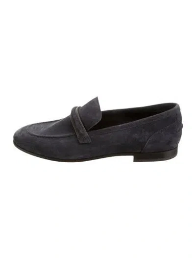 Pre-owned Brunello Cucinelli Monili Suede Loafers In Blue