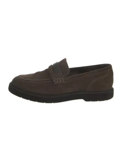 Pre-owned Brunello Cucinelli Monili Suede Loafers In Brown