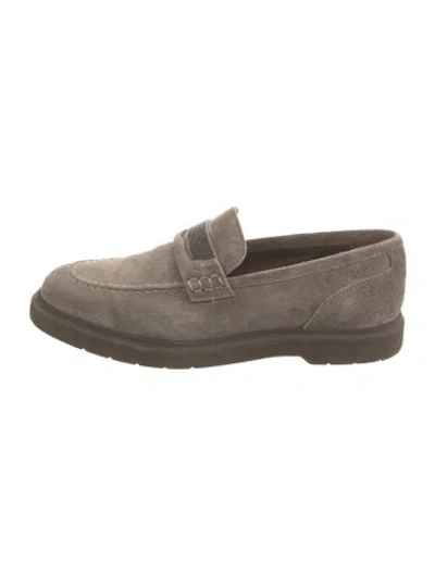 Pre-owned Brunello Cucinelli Monili Suede Loafers In Gray