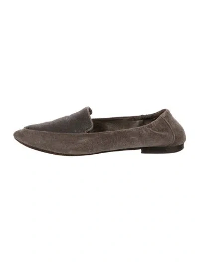 Pre-owned Brunello Cucinelli Monili Suede Loafers In Gray