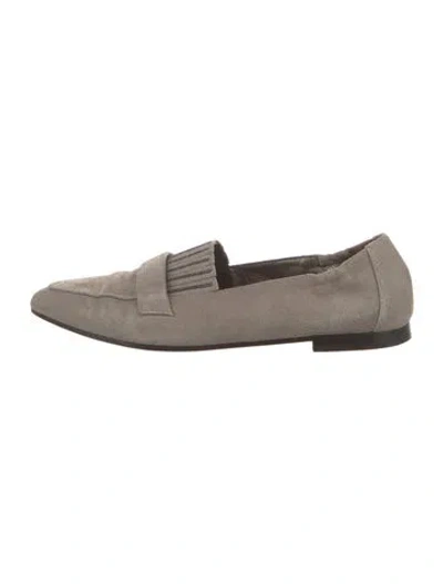 Pre-owned Brunello Cucinelli Monili Suede Loafers In Gray