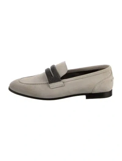 Pre-owned Brunello Cucinelli Monili Suede Loafers In Gray