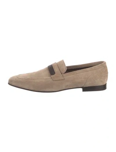 Pre-owned Brunello Cucinelli Monili Suede Loafers In Neutral