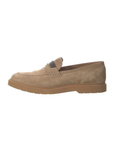 Pre-owned Brunello Cucinelli Monili Suede Loafers In Neutral