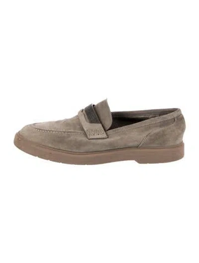 Pre-owned Brunello Cucinelli Monili Suede Loafers In Neutral