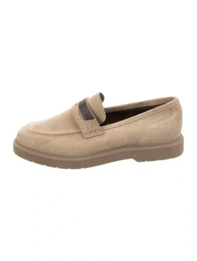 Pre-owned Brunello Cucinelli Monili Suede Loafers In Neutral