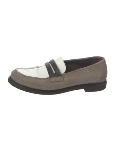Pre-owned Brunello Cucinelli Monili Suede Loafers In Neutral