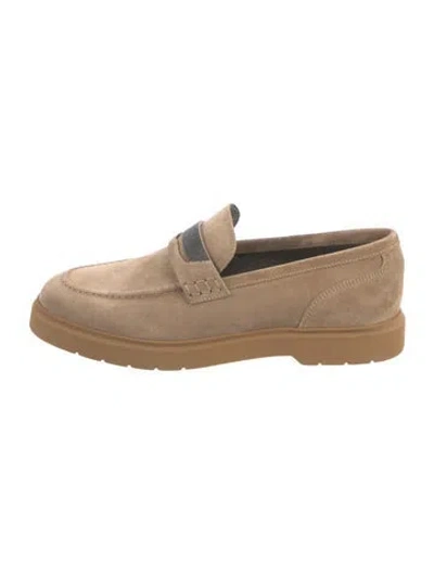 Pre-owned Brunello Cucinelli Monili Suede Loafers In Neutrals