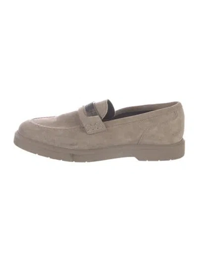 Pre-owned Brunello Cucinelli Monili Suede Loafers In Neutrals