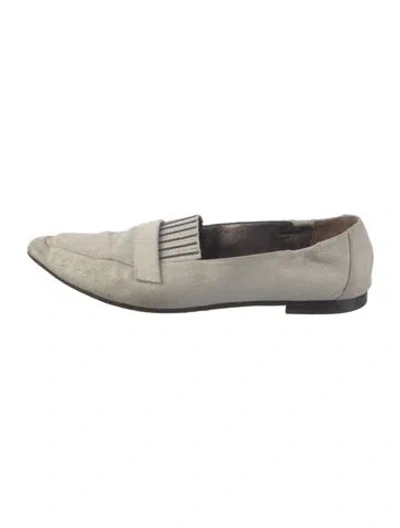 Pre-owned Brunello Cucinelli Monili Suede Loafers In Silver