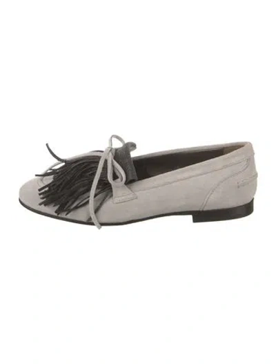 Pre-owned Brunello Cucinelli Monili Suede Loafers W/ Tags In Gray